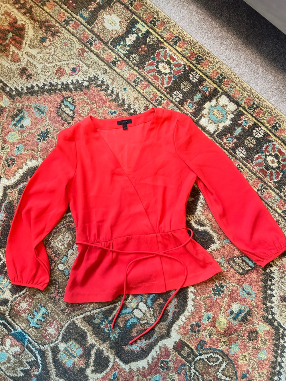 J. Crew Red Wrap Peplum Blouse